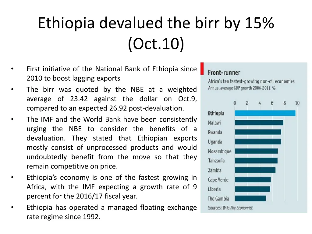 ethiopia devalued the birr by 15 oct 10