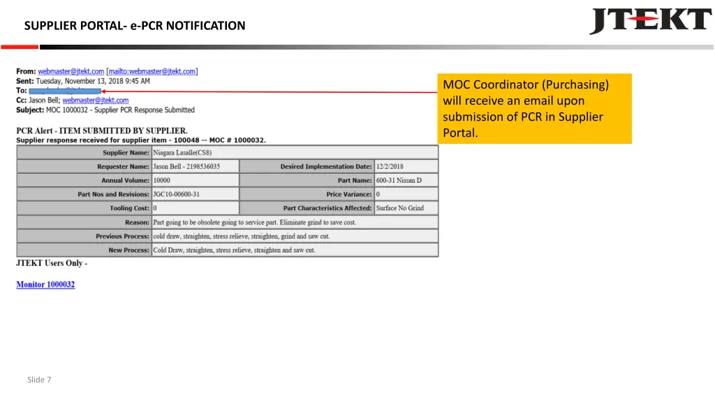 supplier portal e pcr notification