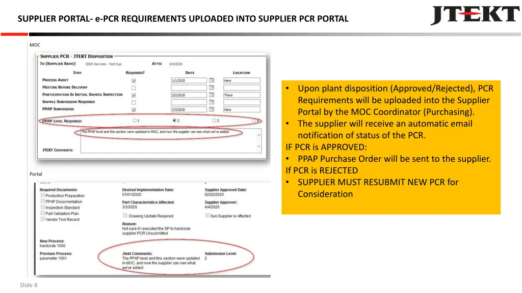 supplier portal e pcr requirements uploaded into