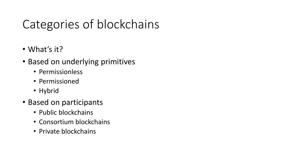 categories of blockchains
