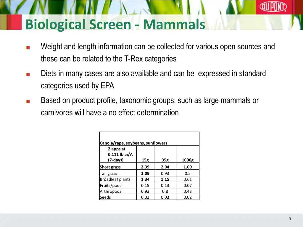 biological screen mammals