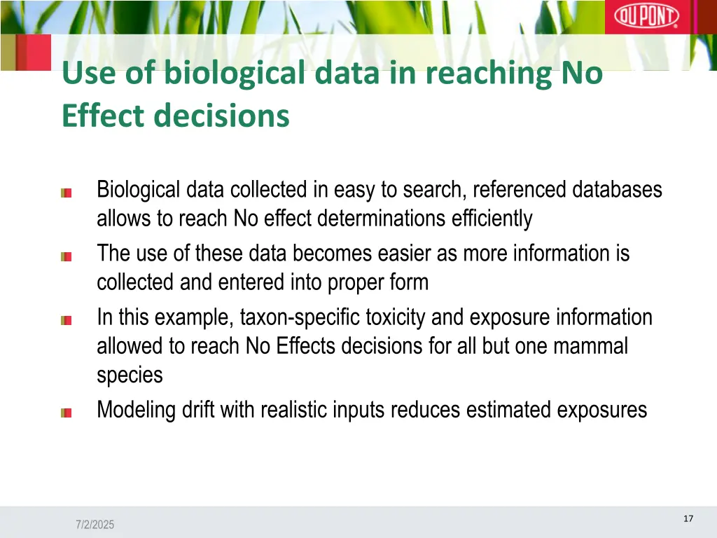 use of biological data in reaching no effect