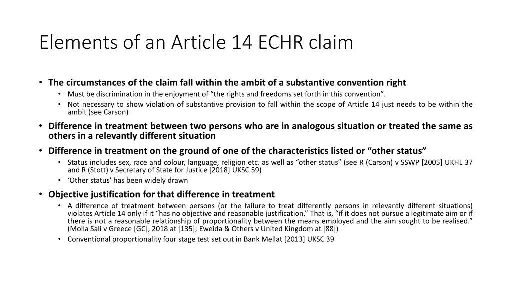 elements of an article 14 echr claim
