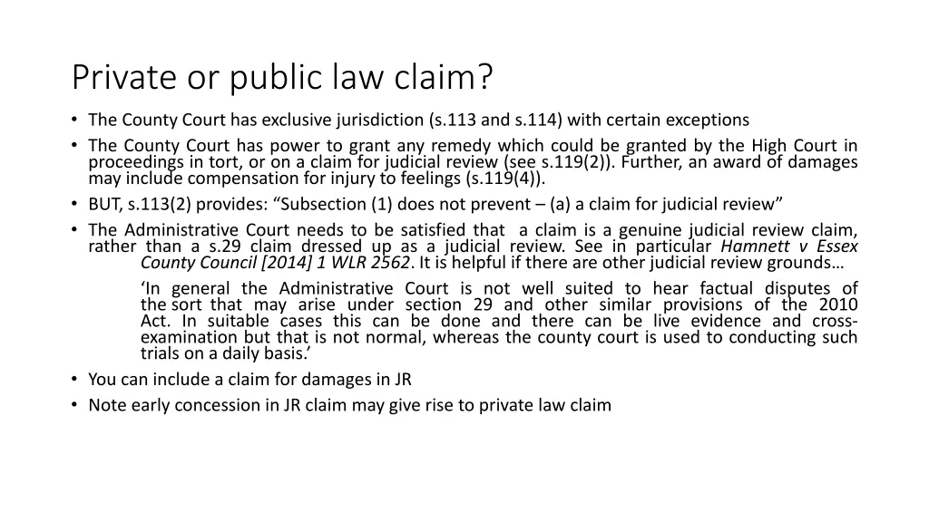 private or public law claim the county court