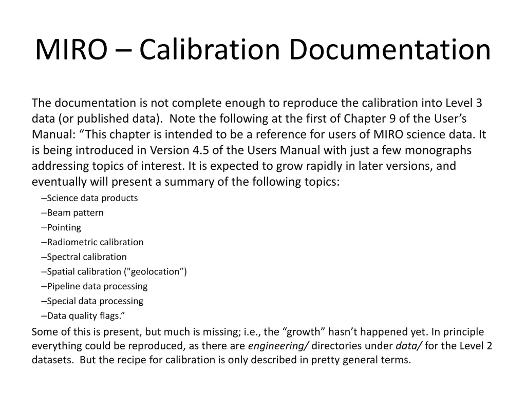 miro calibration documentation