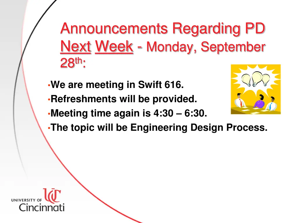 announcements regarding pd next week monday