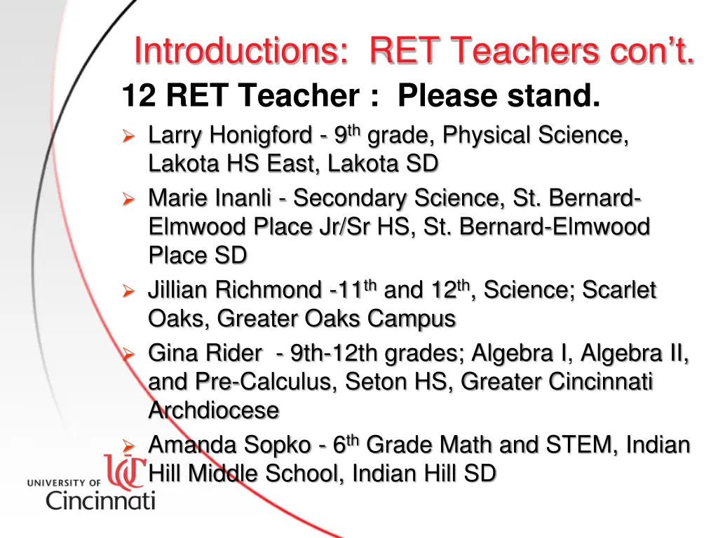introductions ret teachers con t 12 ret teacher