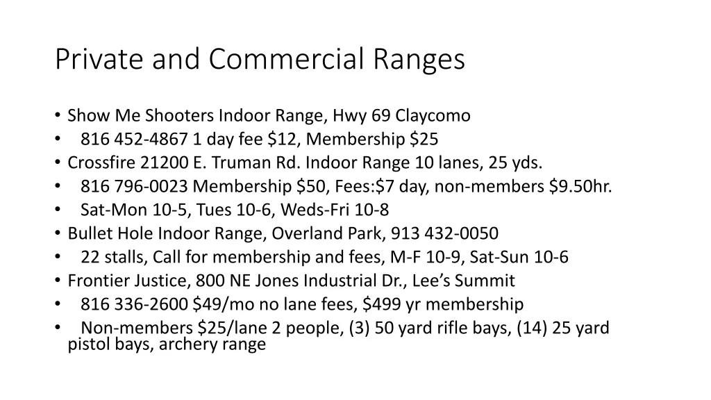 private and commercial ranges