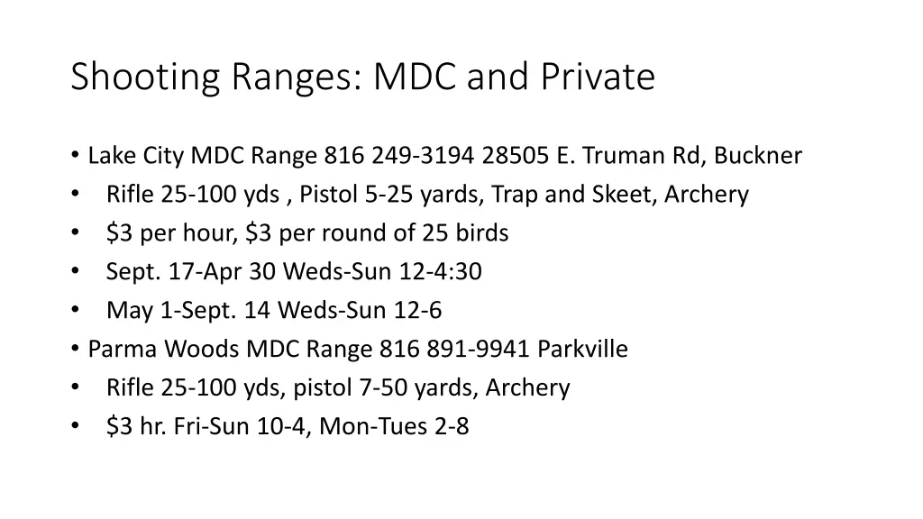 shooting ranges mdc and private