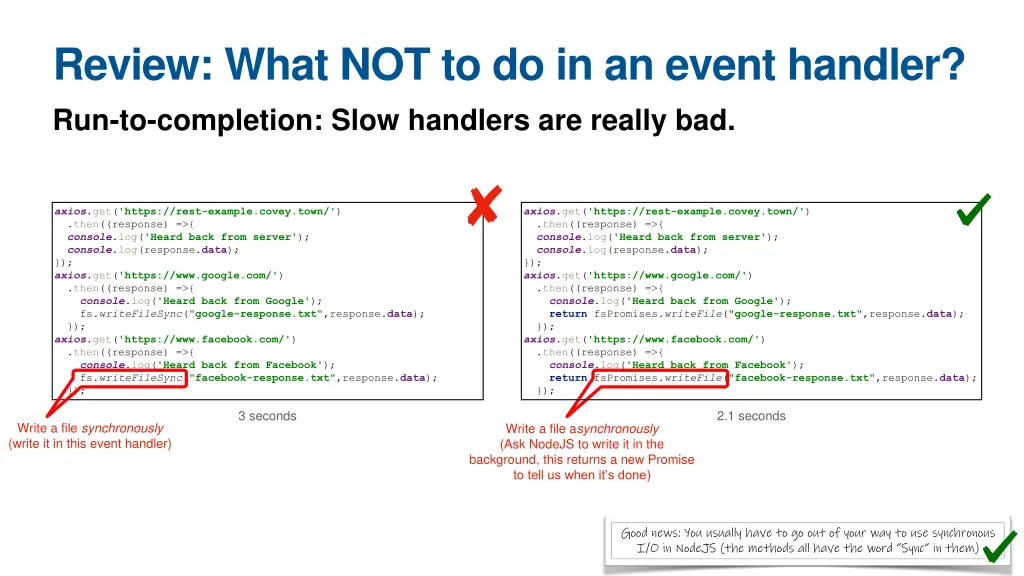 review what not to do in an event handler