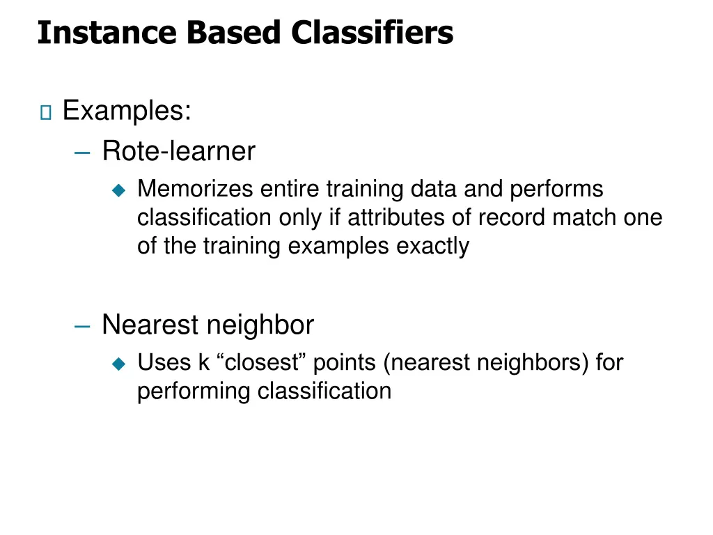 instance based classifiers
