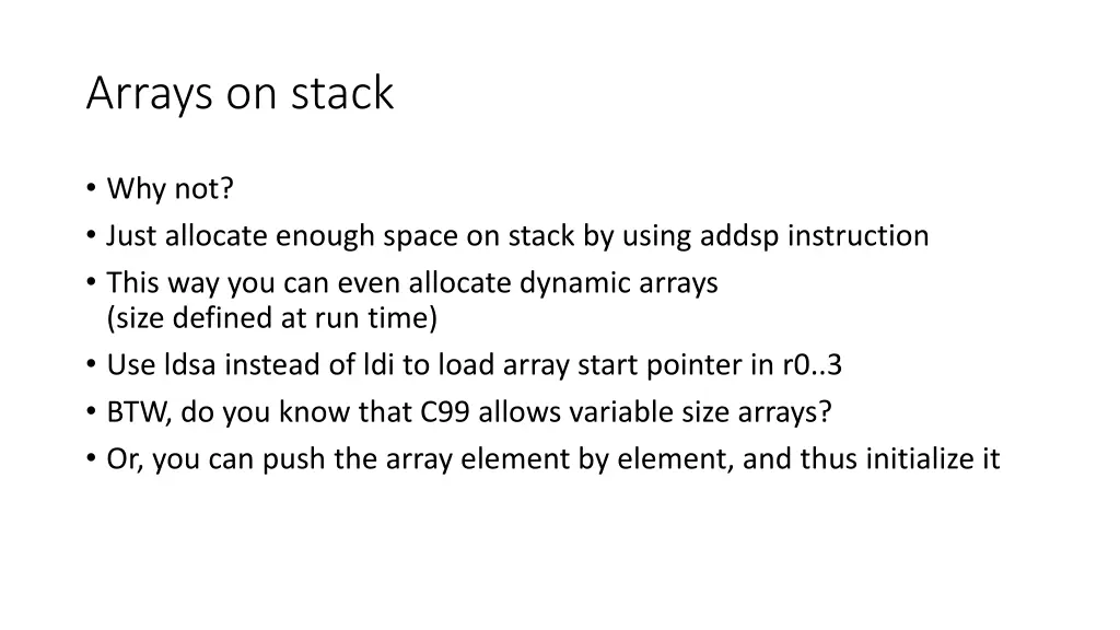 arrays on stack