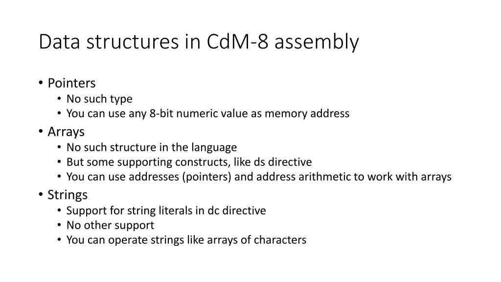 data structures in cdm 8 assembly