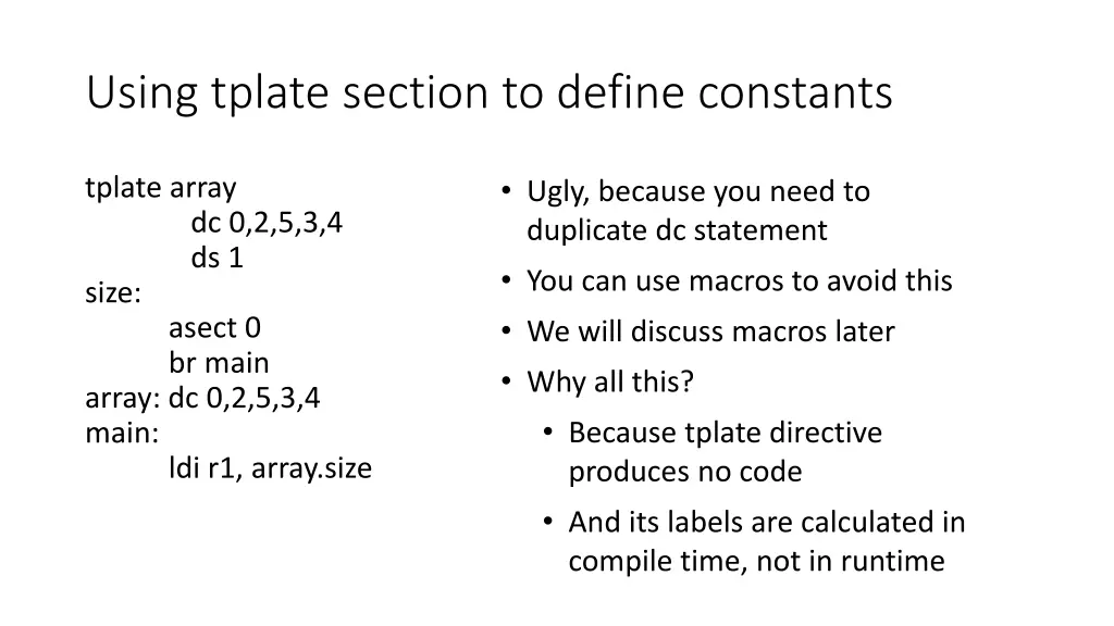 using tplate section to define constants