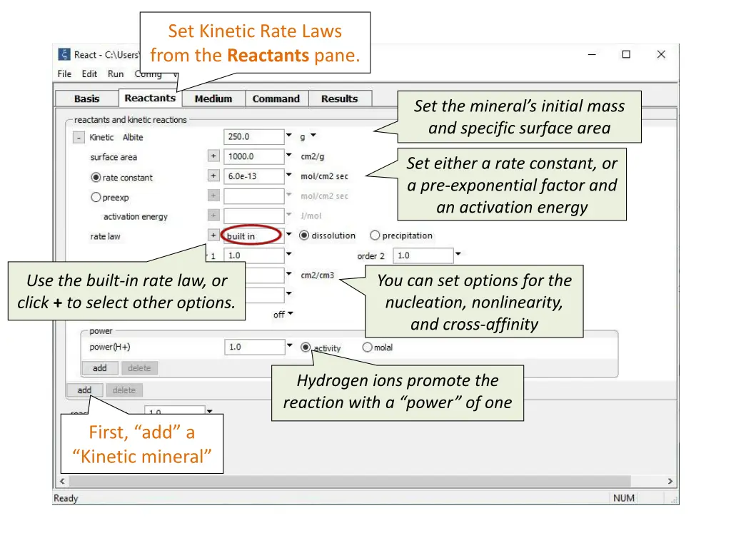 set kinetic rate laws from the reactants pane