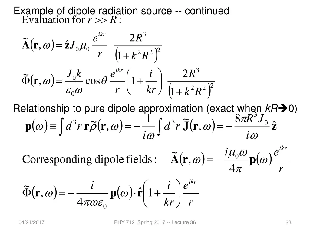 example of dipole radiation source continued
