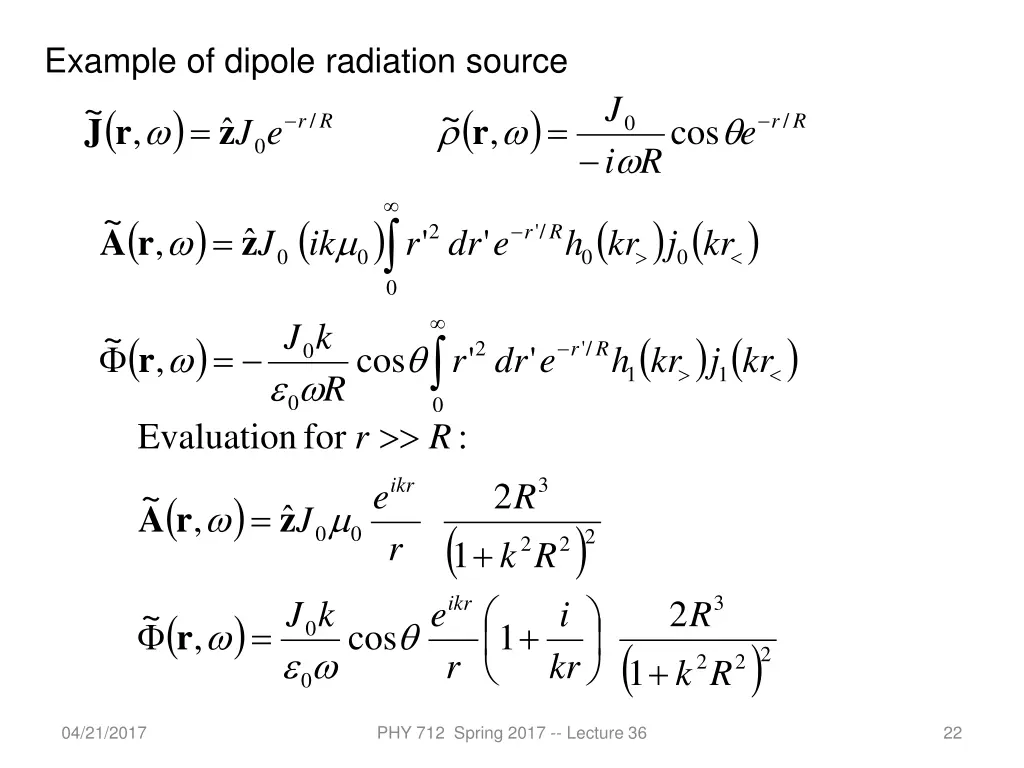 example of dipole radiation source e j 0 z r j