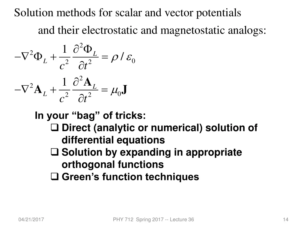 solution methods for scalar and vector potentials