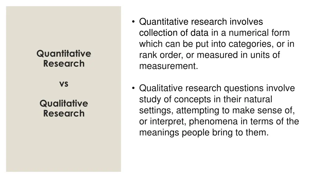 quantitative research involves collection of data