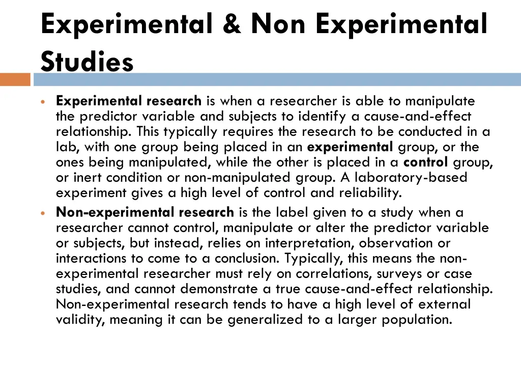experimental non experimental studies