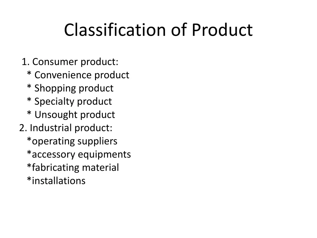 classification of product