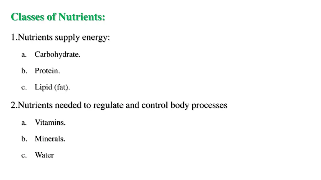 classes of nutrients