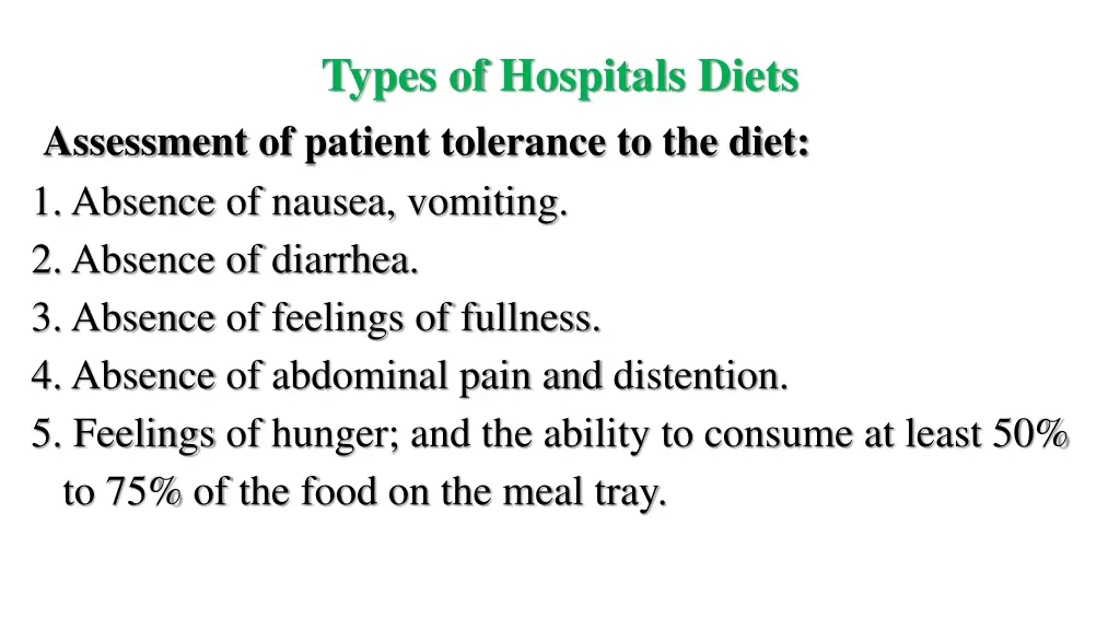 types of hospitals diets