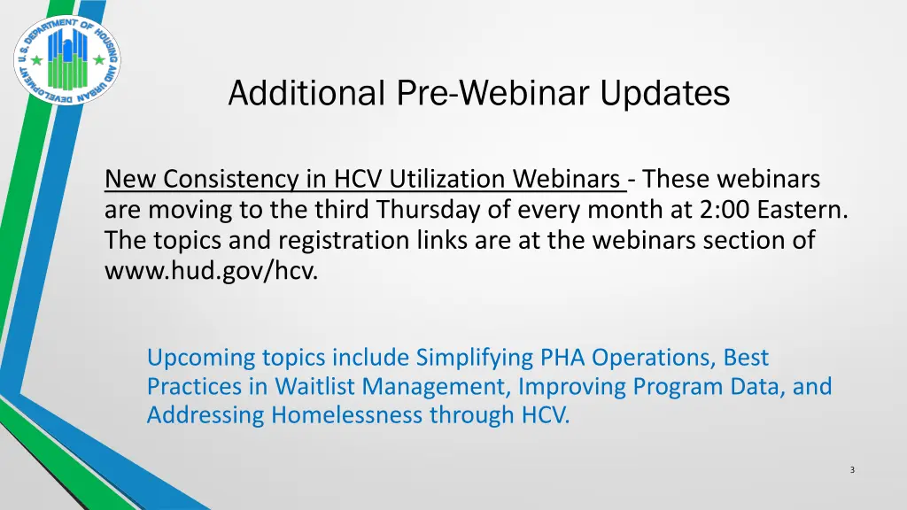 additional pre webinar updates