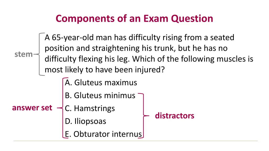 components of an exam question