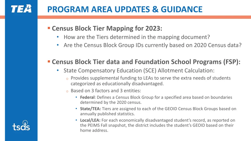 program area updates guidance