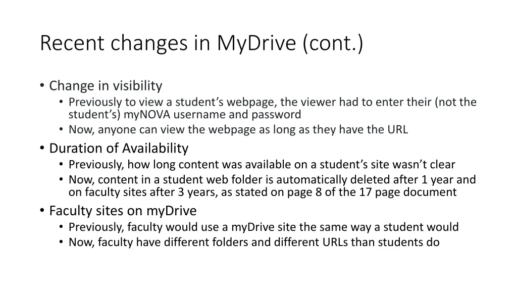 recent changes in mydrive cont