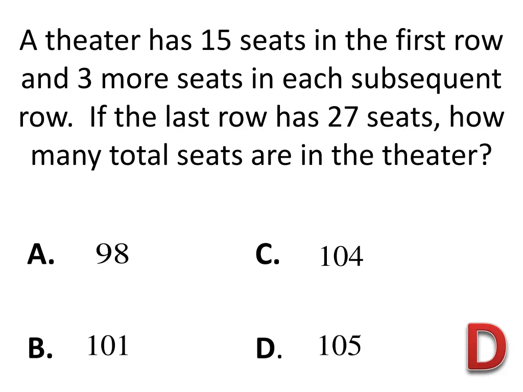 a theater has 15 seats in the first