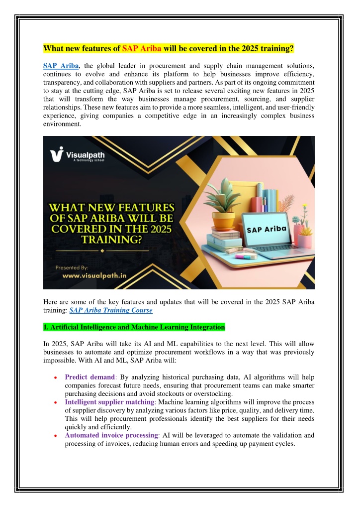 what new features of sap ariba will be covered