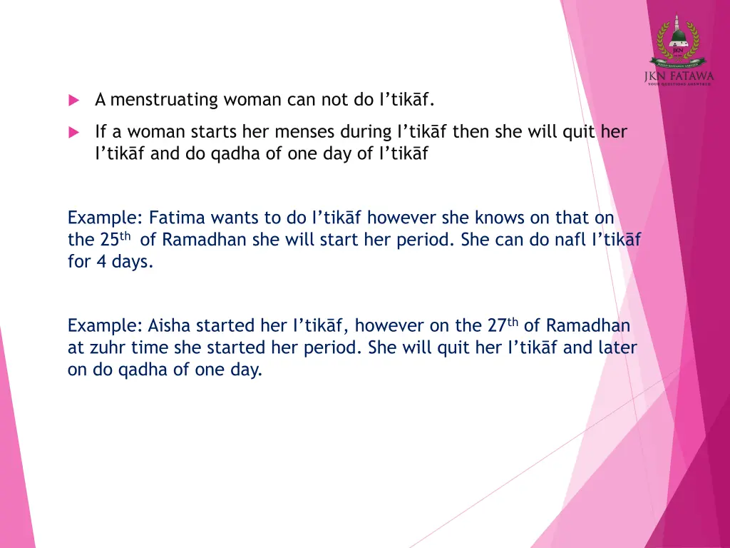 a menstruating woman can not do i tik f