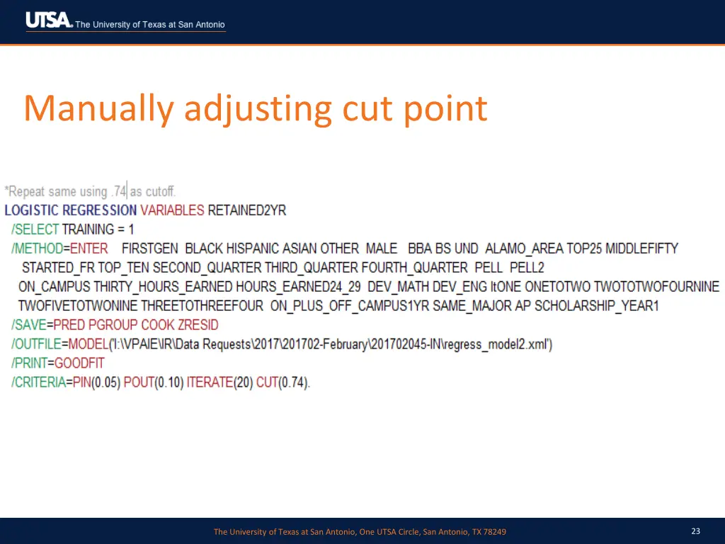 manually adjusting cut point