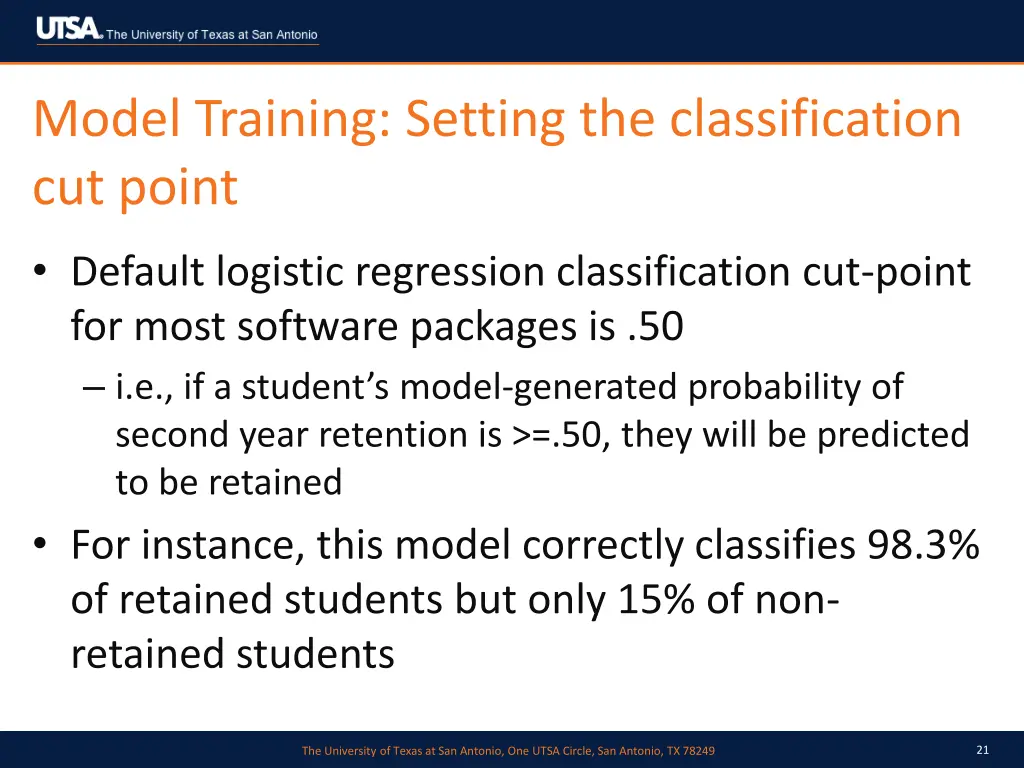 model training setting the classification