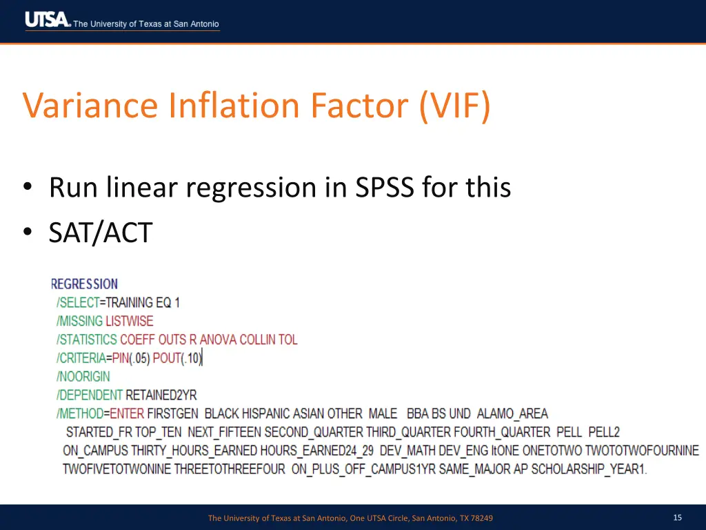 variance inflation factor vif