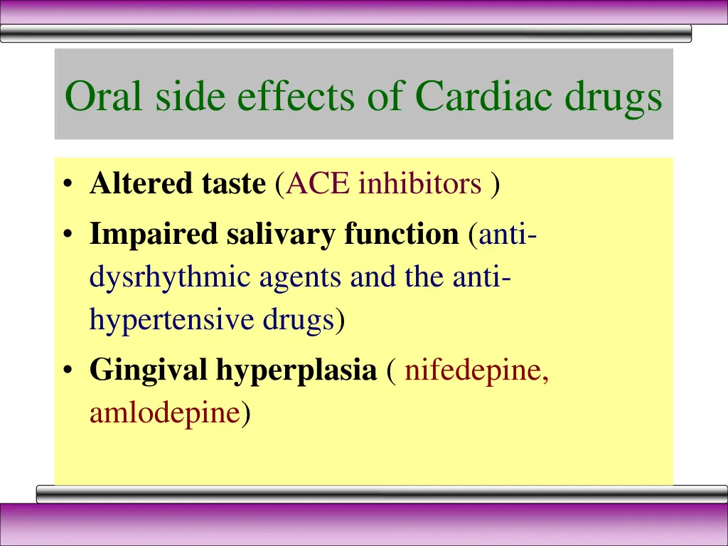 oral side effects of cardiac drugs