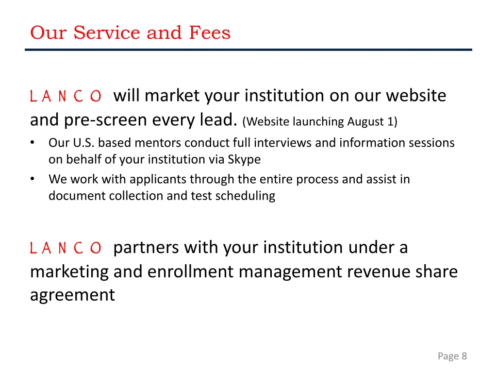 our service and fees