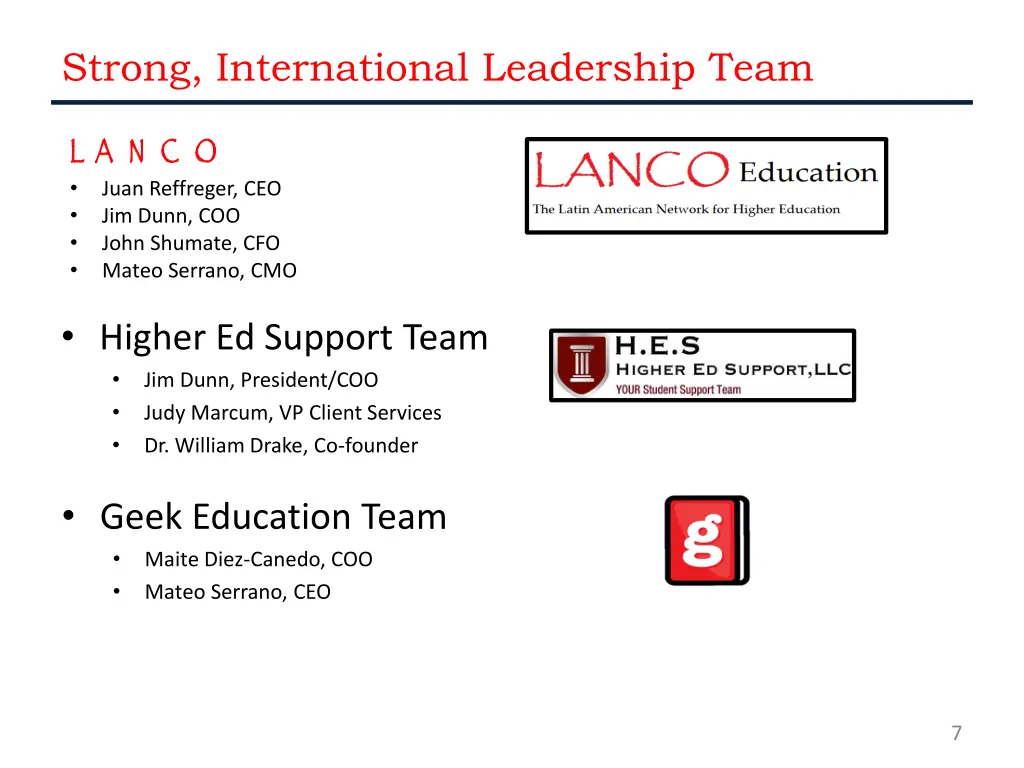 strong international leadership team