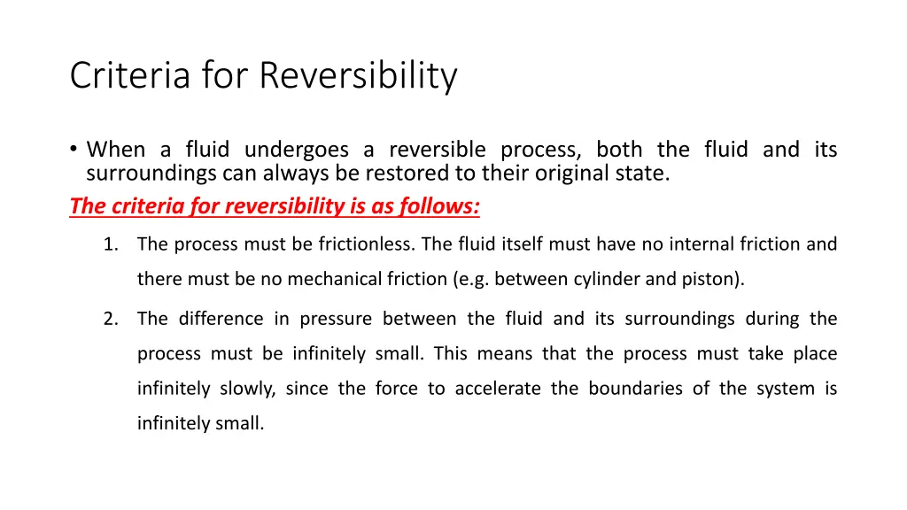 criteria for reversibility