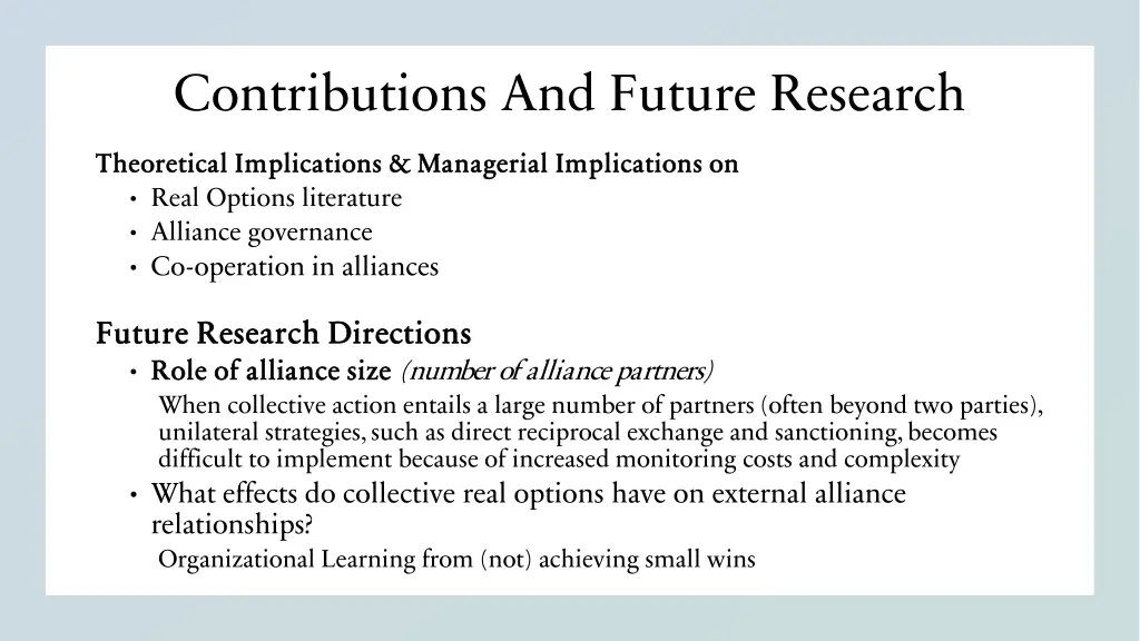 contributions and future research