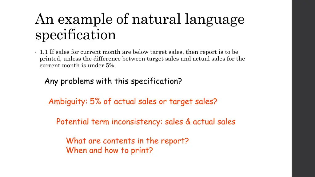 an example of natural language specification