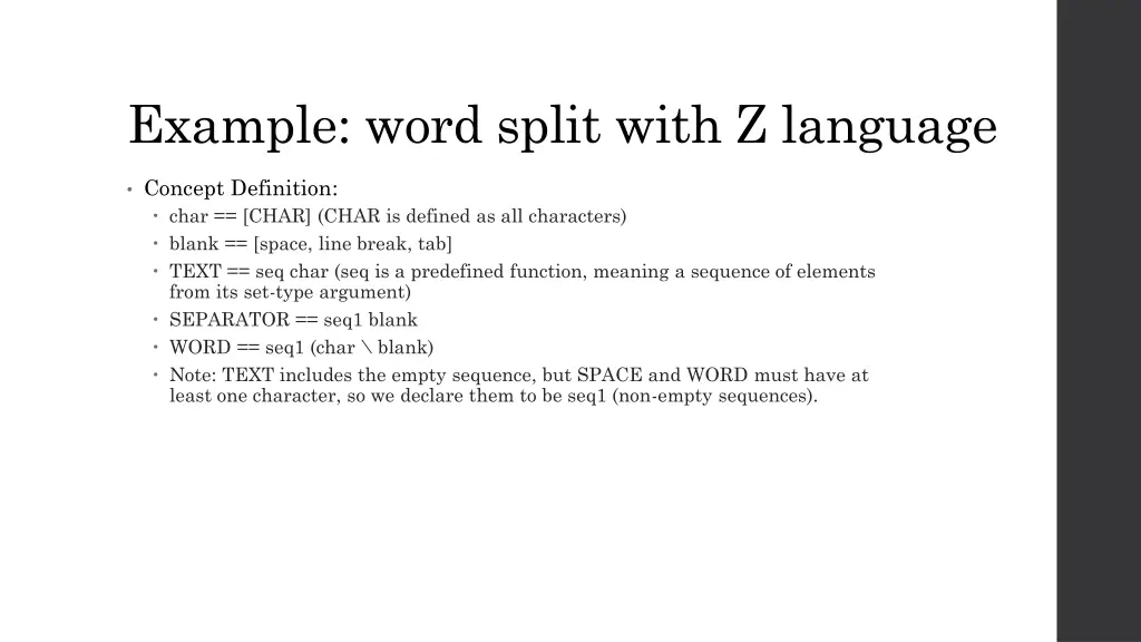 example word split with z language 1