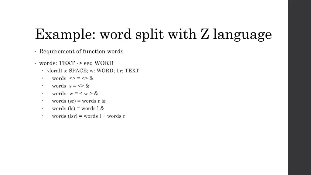 example word split with z language 2