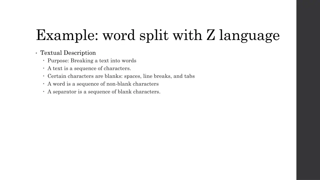 example word split with z language