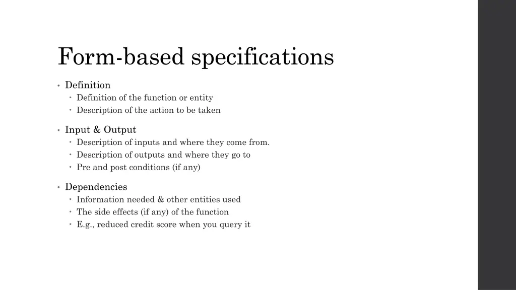 form based specifications