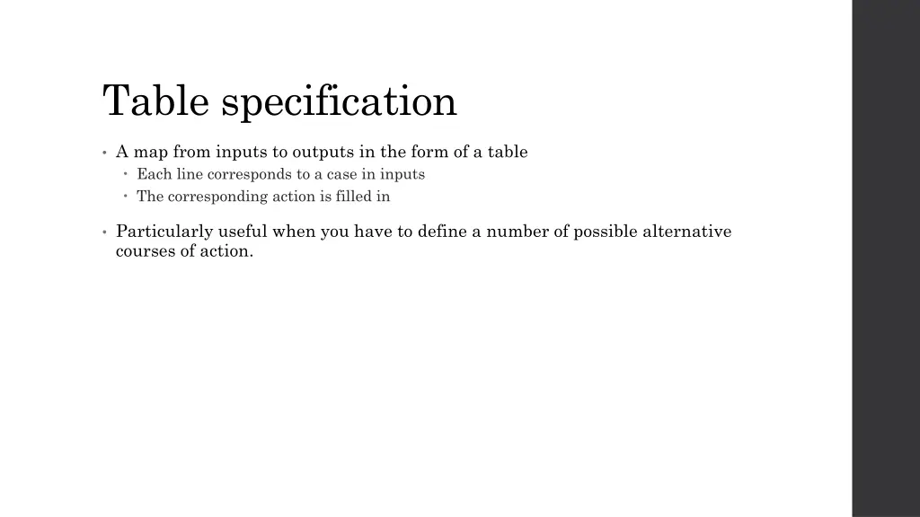 table specification