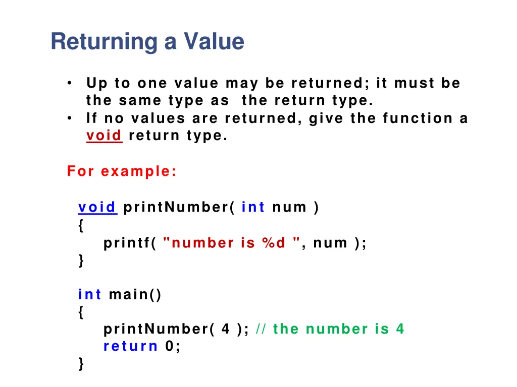 returning a value 1