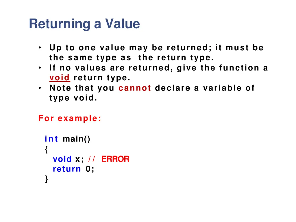 returning a value 2